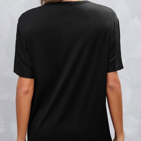 ROSEWE COLLECTIONS BUT GOD WOMEN'S BLACK HOT STAMPING LETTER T-SHIRT - Picture 4 of 4